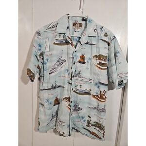 Vintage Kalaheo Shirt Med Hawaiian Navy Ships USS  WW2 Made In Hawaii (1453